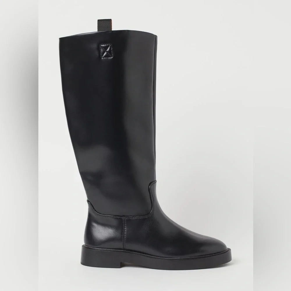 H&M black knee high faux leather riding boots
